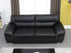 Sofá De 3+2 Lugares Em Pele Preto - Thibault
