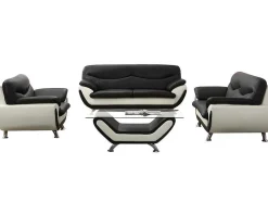 Sofá De 2 Lugares Em Pele Sintética Bicolor Preto E Branco - Indice