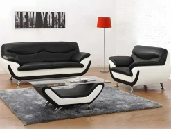Sofá De 2 Lugares Em Pele Sintética Bicolor Preto E Branco - Indice