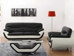 Sofá De 2 Lugares Em Pele Sintética Bicolor Preto E Branco - Indice