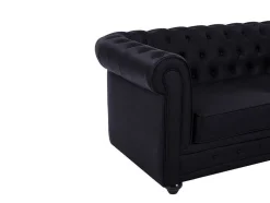 Sofá De 2 Lugares Em Pele Sintética Preto - Chesterfield