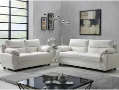 Sofá De 3+2 Lugares Em Pele Sintética Branco - Manoa