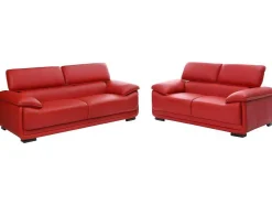Sofá De 3+2 Lugares Em Pele Vermelho - Macelo