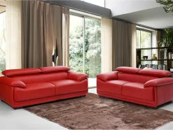 Sofá De 3+2 Lugares Em Pele Vermelho - Macelo
