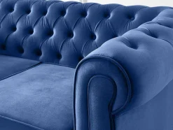 Sofá De 2 Lugares Em Veludo Cor Azul Real - Chesterfield