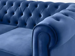 Sofá De 3+2 Lugares Em Veludo Cor Azul Real - Chesterfield