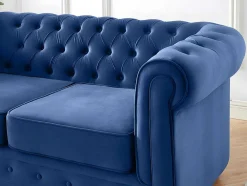 Sofá De 3+2 Lugares Em Veludo Cor Azul Real - Chesterfield