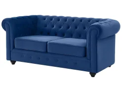 Sofá De 3+2 Lugares Em Veludo Cor Azul Real - Chesterfield