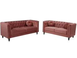 Sofá De 3+2 Lugares Em Veludo Cor-De-Rosa Velho - Turner
