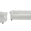 Sofá De 3 Lugares E Poltrona Em Pele De Bufalo - Branco - Chesterfield