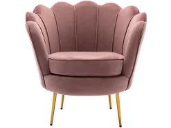 Sofá De 2 Lugares E Poltrona Forma De Concha Veludo Cor-De-Rosa - Dandelion
