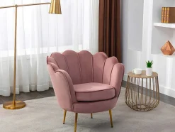 Sofá De 2 Lugares E Poltrona Forma De Concha Veludo Cor-De-Rosa - Dandelion