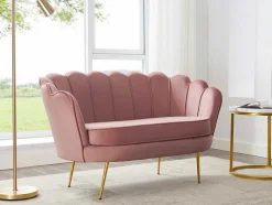 Sofá De 2 Lugares E Poltrona Forma De Concha Veludo Cor-De-Rosa - Dandelion