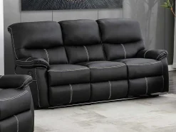 Sofá De 3 Lugares E Poltrona Relax Em Pele Sintética Cor Preto - Canby