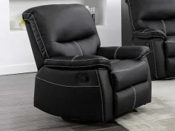 Sofá De 3 Lugares E Poltrona Relax Em Pele Sintética Cor Preto - Canby