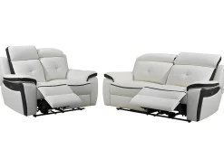 Sofá De 3+2 Lugares Relax Eletrico Em Pele Branco E Antracite - Angelique