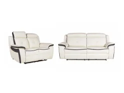 Sofá De 3+2 Lugares Relax Eletrico Em Pele Branco E Antracite - Angelique