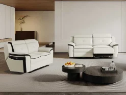 Sofá De 3+2 Lugares Relax Eletrico Em Pele Branco E Antracite - Angelique