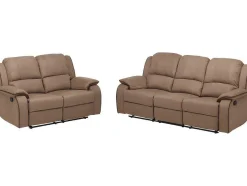 Sofá De 3+2 Lugares Relax Em Microfibra Taupe - Hernani