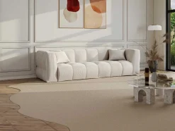 Sofá De 4 Lugares Veludo Canelado Bege - Naemia De Maison Cephy
