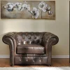 Sofá E Cadeirão Em Couro Envelhecido Estilo Chesterfield 100% - Clotaire
