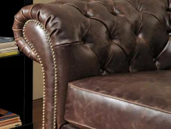 Sofá E Cadeirão Em Couro Envelhecido Estilo Chesterfield 100% - Clotaire