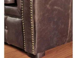 Sofá E Cadeirão Em Couro Envelhecido Estilo Chesterfield 100% - Clotaire