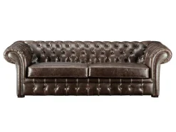 Sofá E Cadeirão Em Couro Envelhecido Estilo Chesterfield 100% - Clotaire
