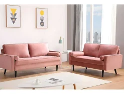 Sofá 3+2 Lugares Em Veludo Rosa Velho - Fleuet