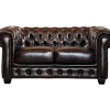 Sofá 2 Lugares 100% Pele De Bufalo Castanho Com Reflexos Castanhos Estilo Chesterfield - Brenton
