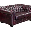 Sofá 2 Lugares 100% Pele De Bufalo Cereja Estilo Chesterfield - Brenton