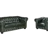 Sofá 3+1 Lugares 100% Pele De Bufalo Verde Imperial Estilo Chesterfield - Brenton