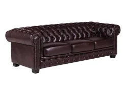 Sofá 4 Lugares 100% Pele Vermelho Estilo Chesterfield - Brenton
