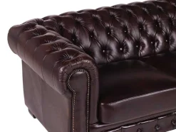 Sofá 4 Lugares 100% Pele Vermelho Estilo Chesterfield - Brenton