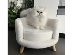 Sofá Para Animais Em Tecido Boucle E Pés De Madeira D.56 X A.35 Cm Branco - Misia