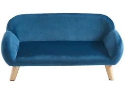 Sofá Para Animais Em Veludo E Pés Em Madeira C.72 X L.44 Cm Azul - Zolia