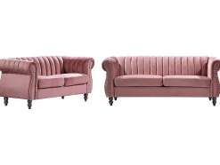 Sofás Chesterfield 3 Lugares E 2 Lugares Veludo Cor-De-Rosa Vintage - Trumbo