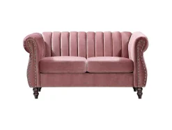 Sofás Chesterfield 3 Lugares E 2 Lugares Veludo Cor-De-Rosa Vintage - Trumbo