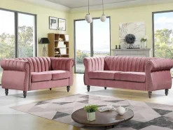 Sofás Chesterfield 3 Lugares E 2 Lugares Veludo Cor-De-Rosa Vintage - Trumbo
