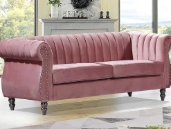 Sofás Chesterfield 3 Lugares E 2 Lugares Veludo Cor-De-Rosa Vintage - Trumbo