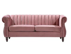 Sofás Chesterfield 3 Lugares E 2 Lugares Veludo Cor-De-Rosa Vintage - Trumbo