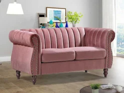 Sofás Chesterfield 3 Lugares E 2 Lugares Veludo Cor-De-Rosa Vintage - Trumbo