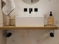 Suporte Suspenso Em Teca Clara Com Esquadros De Fixacao Brancos E Lavatório De 80 X 50 Cm - Sukawati