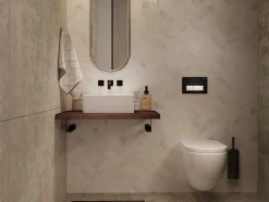 Suporte Suspenso Em Teca Escura Com Esquadros De Fixacao Pretos De 80 X 50 Cm - Sukawati