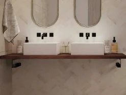 Suporte Suspenso Em Teca Escura Com Esquadros De Fixacao Pretos E Lavatório Duplo De 120 X 50 Cm - Sukawati