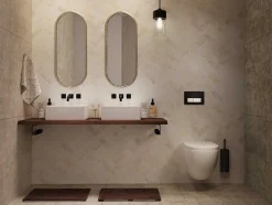 Suporte Suspenso Em Teca Escura Com Esquadros De Fixacao Pretos E Lavatório Duplo De 120 X 50 Cm - Sukawati