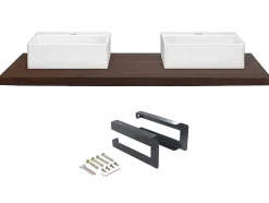 Suporte Suspenso Em Teca Escura Com Esquadros De Fixacao Pretos E Lavatório Duplo De 150 X 50 Cm - Sukawati