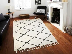 Tapete As Riscas 100% La - 160X230 Cm Bege E Preto Marcus