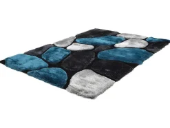 Tapete Com Pelo Pietra Turquesa E Cinzento - Poliester - 120 X 170 Cm