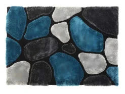 Tapete Com Pelo Pietra Turquesa E Cinzento - Poliester - 120 X 170 Cm